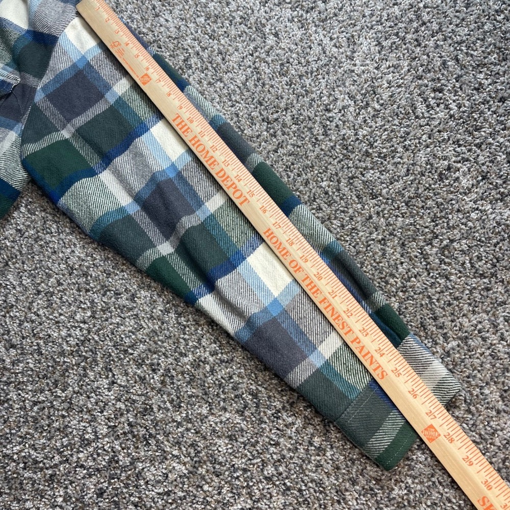 Orvis Men's XL Plaid Flannel Shirt Green Blue Fleece Lined Collar Button Down - Picture 8 of 8